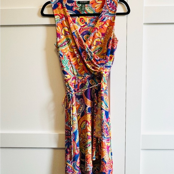 RALPH LAUREN Dress Vibrant Floral Surplice Neckline Draped Tie Belt XS Petite - Picture 13 of 13